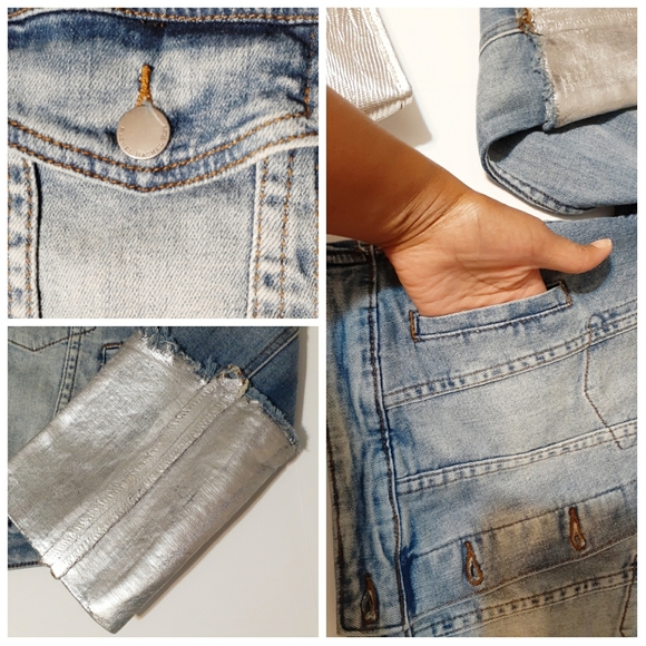 🎉HP!🎉💎NEW RACHEL Rachel Roy Silver Cuff Denim Jacket - Picture 4 of 10